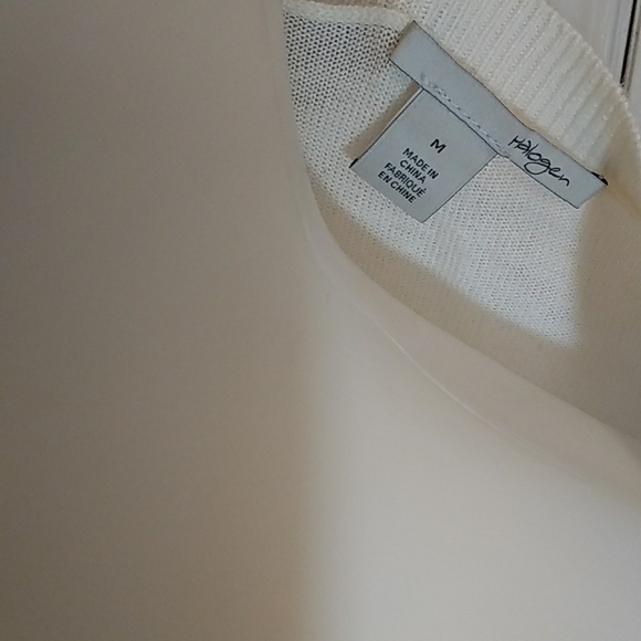 Halogen Cream & Black Striped Knit Long Sleeves Deep V Neck Women's Sweater Sz M - Picture 8 of 12